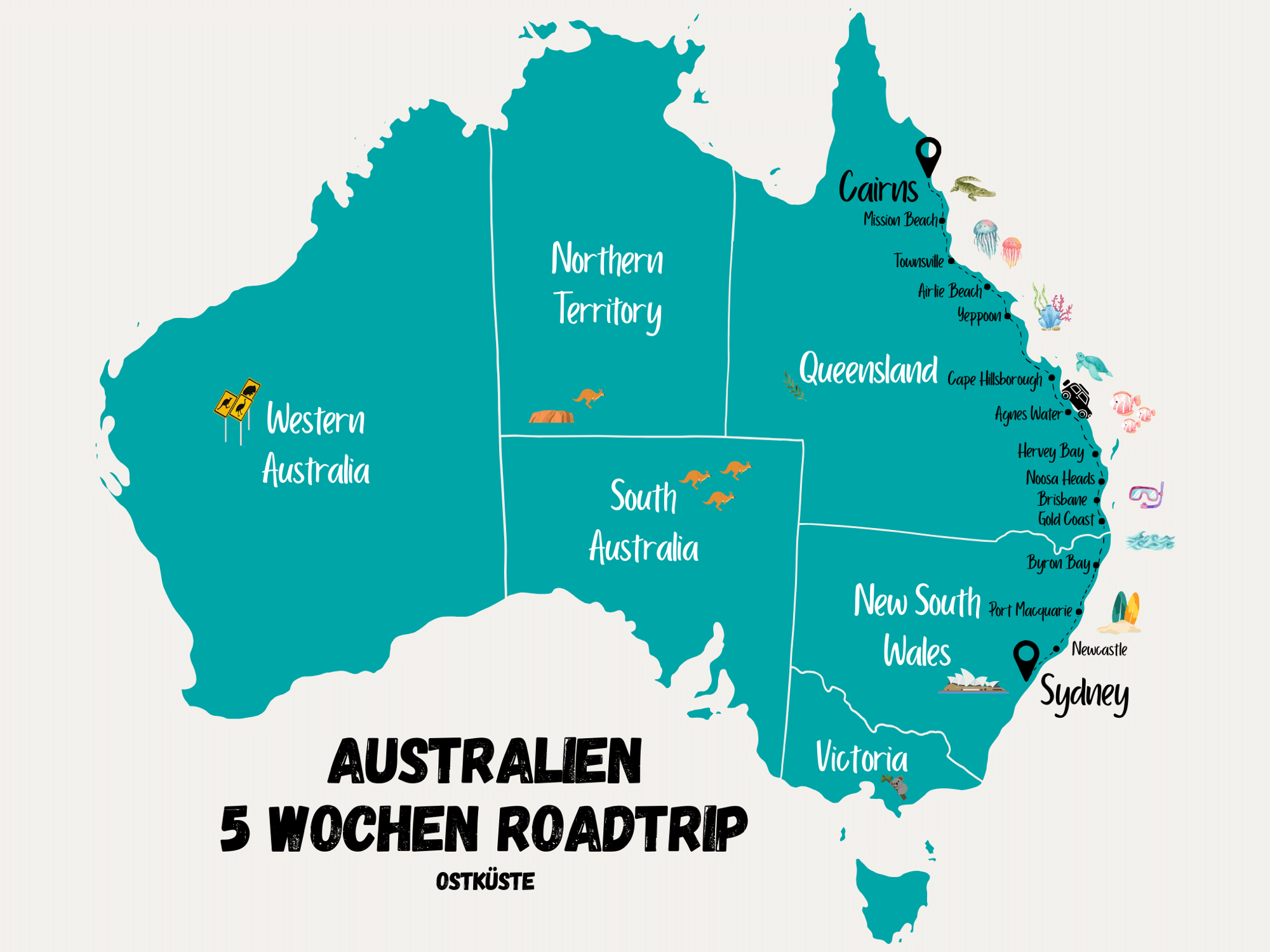 5 Wochen Roadtrip Ostküste Australien: Route & Tagespläne
