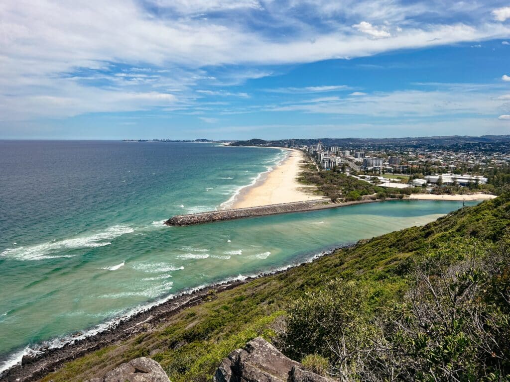 Tallebudgera Beach, Blick vom Burleigh Head Nationalpark, Gold Coast, Australien