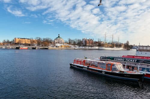 Blick auf die Insel Skeppsholmen, Stockholm, Schweden