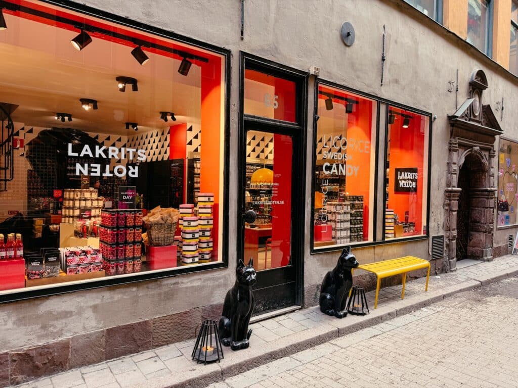 Lakritz aus Schweden im Lakritzroten, Stockholm, Schweden