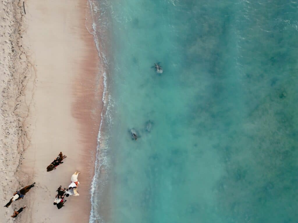 Drohnenaufnahme auf Gili Trawangan bei Lombok, Bali
