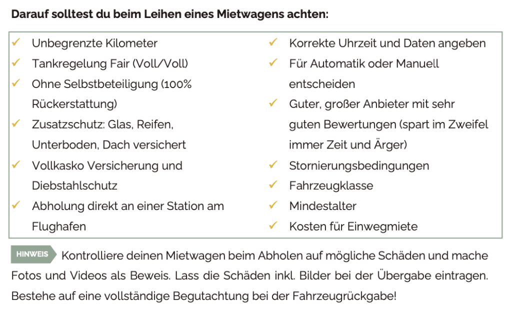 Checkliste Mietwagen Mallorca buchen
