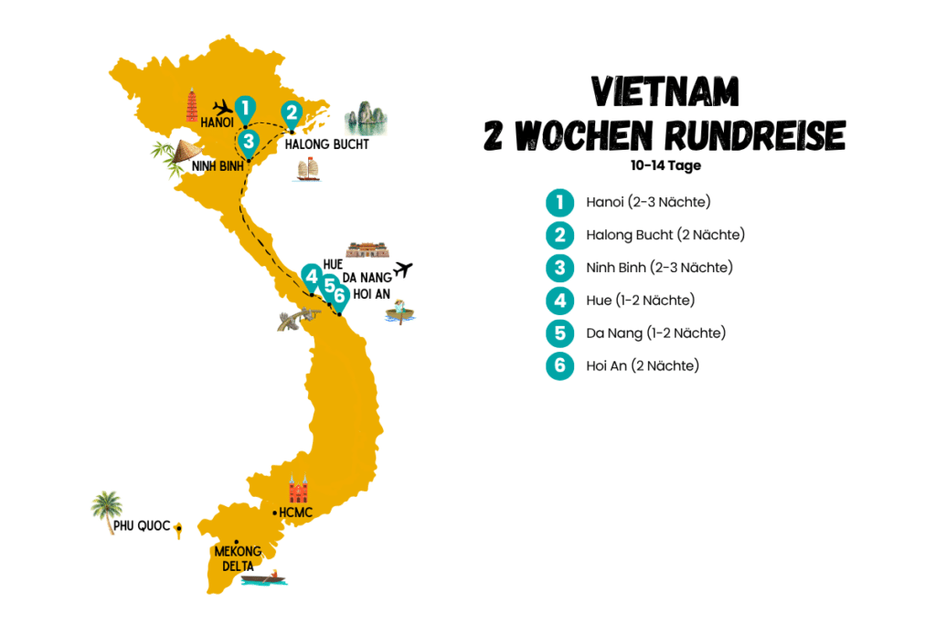 2 Wochen Vietnam Rundreise Route