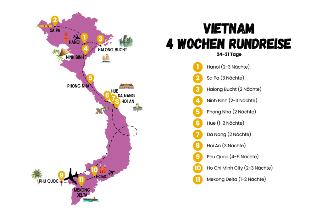 4 Wochen Vietnam Rundreise Route