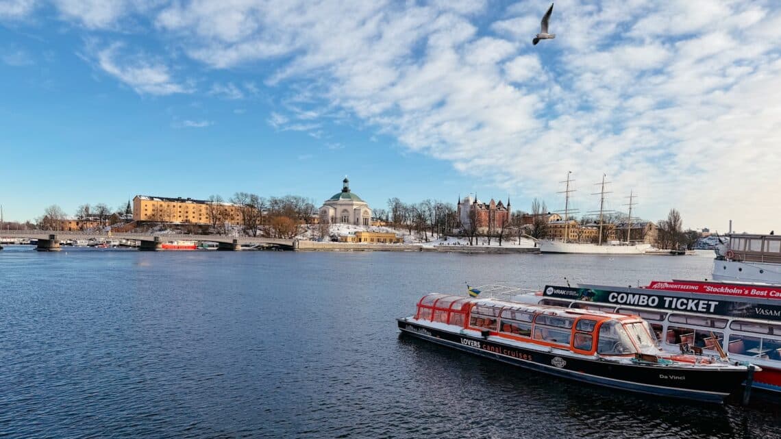 Blick auf die Insel Skeppsholmen, Stockholm, Schweden