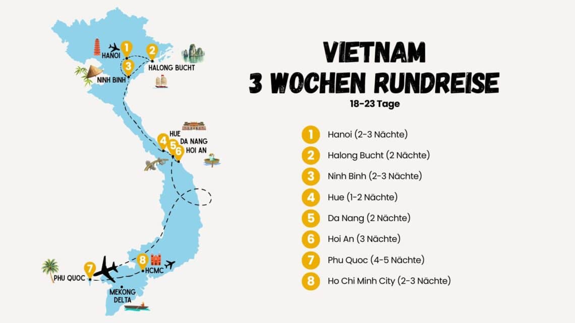 dreiwöchige Rundreise durch Vietnam mit Start in Hanoi und Ende in Ho Chi Minh City